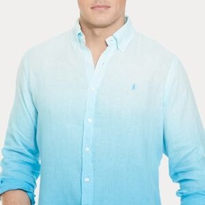 Ralph Lauren Men's Ombre Blue Gradient Linen Shirt Sz L